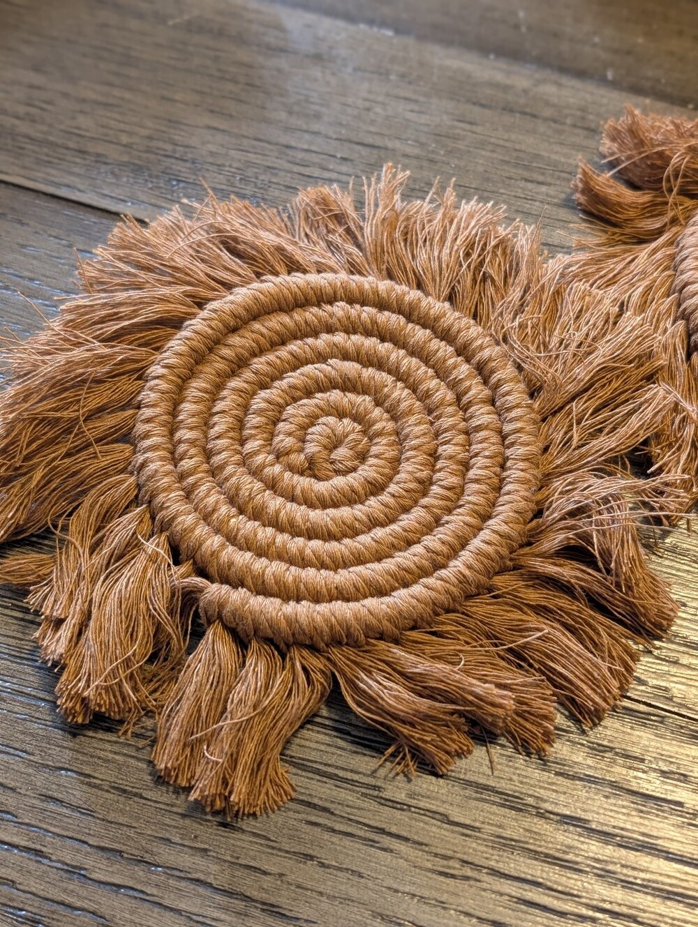 Boho Fringe Rope Coasters Set‎ of 2 Brown Macrame Coasters Handmade Woven Rustic